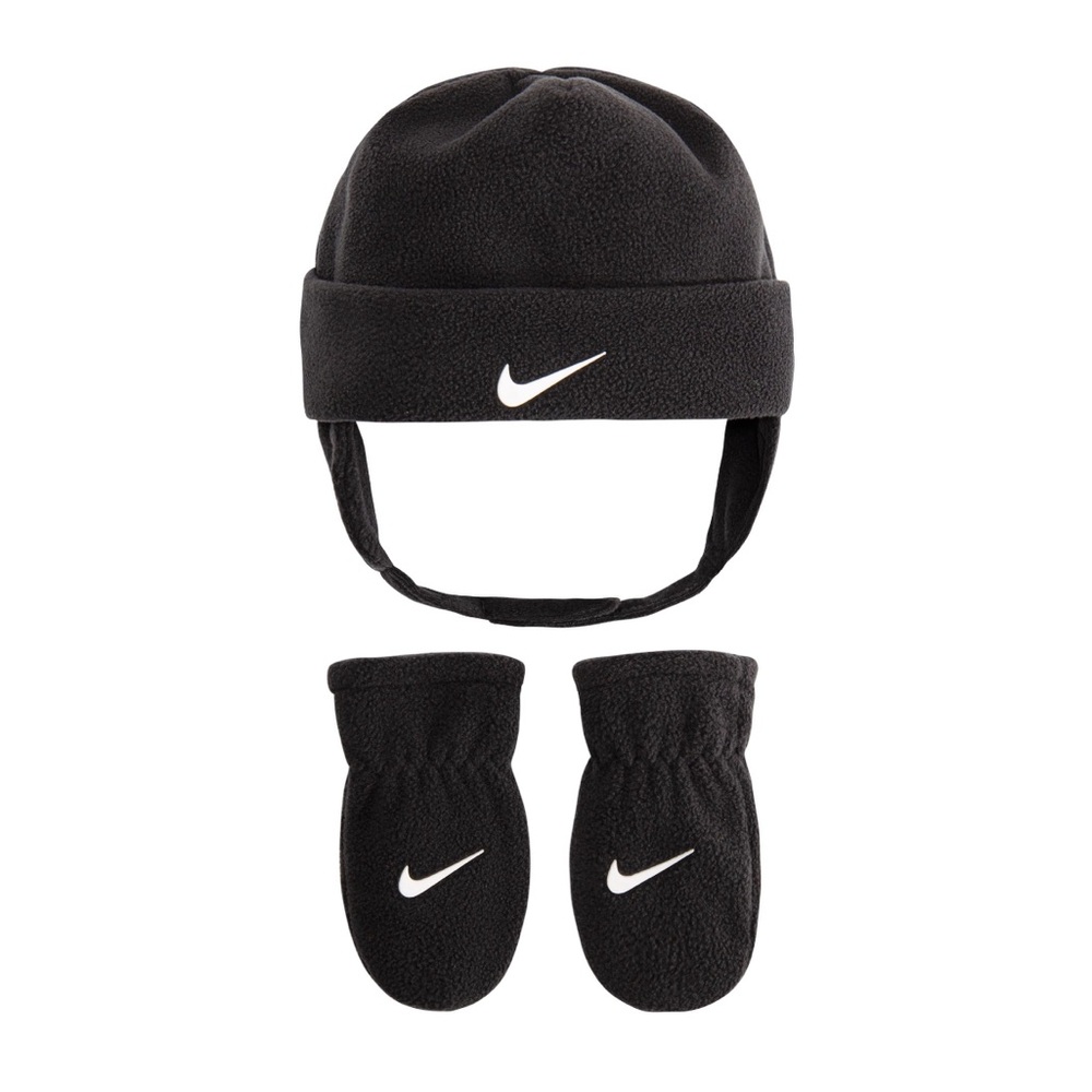 Nike Kids Black Fleece Hat and Mittens 2/4T